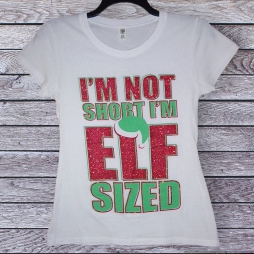 Elf Sized Graphic T-shirt costume Junior Sz L Large Christmas Holiday
